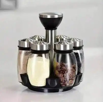 Rack Giratório Porta-Temperos com Potes de Vidro – Organização e Praticidade na Cozinha